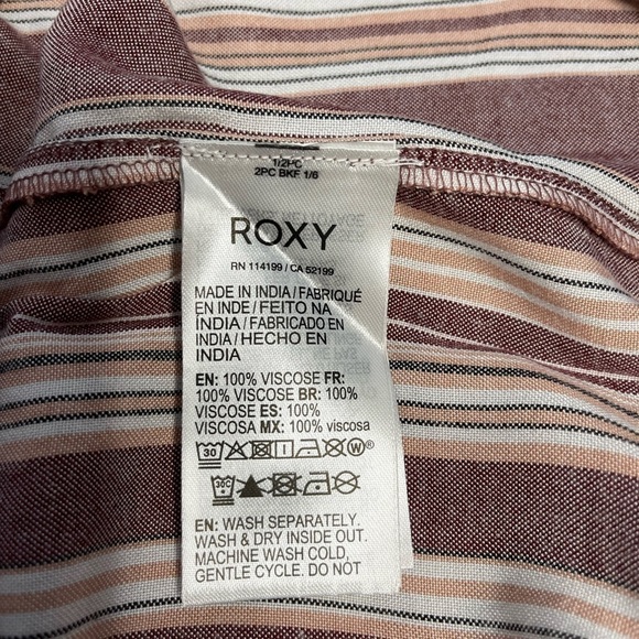 𝅺new Roxy Breeze on By Brown Beige Stripe Button Up Tiered Dress US S - Picture 11 of 11